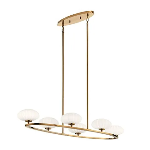 Kichler Pim 39" 6-Light Oval Chandelier, Fox Gold w/ Satin Etched Opal Glass (52224FXG) (retailer product photo)