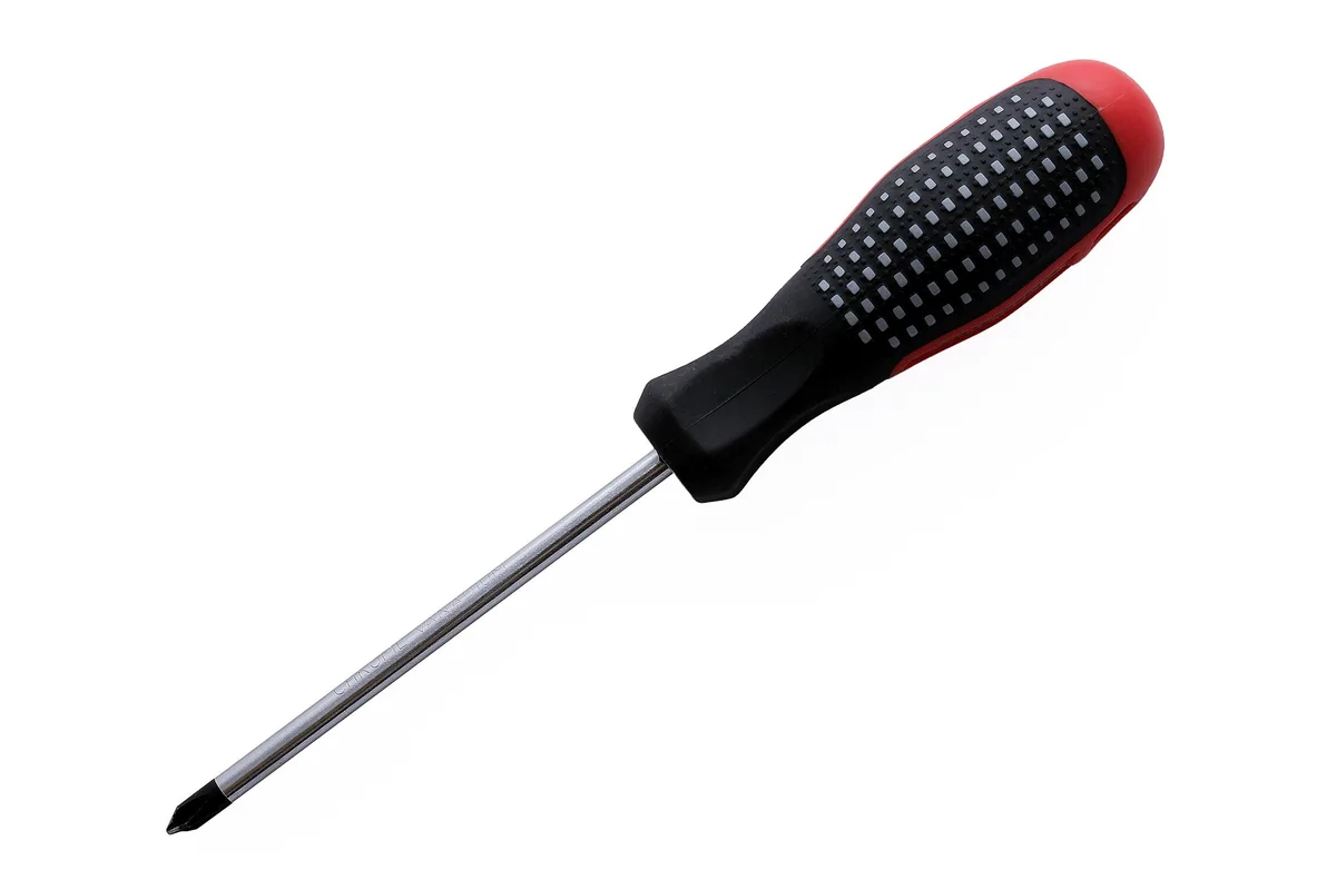 Klein Tools 32516HD KNECT 16-in-1 Impact-Rated Multi-Bit Screwdriver: stock photo (A red and black Phillips screwdriver on a white background), not the actual product